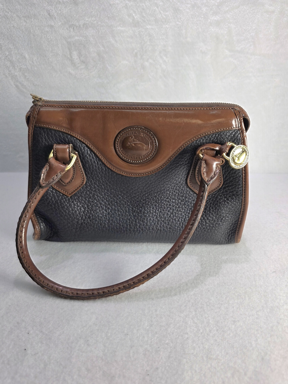 Vintage Dooney & Bourke All Weather Leather Satchel Black Pebbled Leather